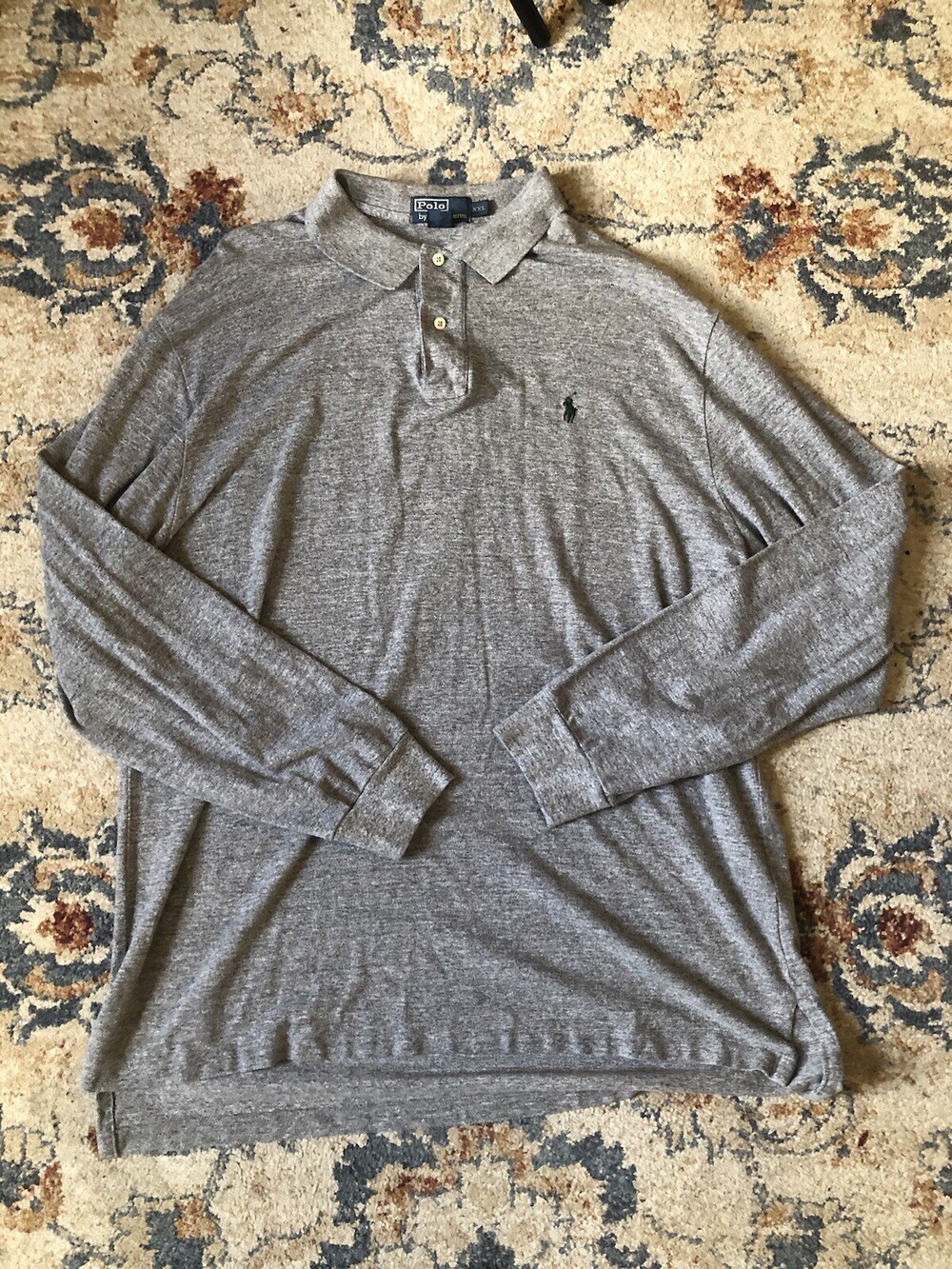 Ralph Lauren Gray Mens Green Pony Long Sleeve Polo Shirt Size 2XL
